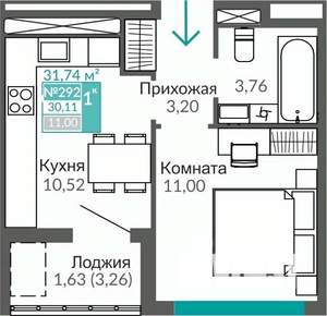 1-к квартира, строящийся дом, 30м2, 7/9 этаж