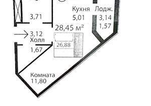 Студия квартира, вторичка, 28м2, 12/16 этаж