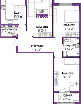 3-к квартира, вторичка, 81м2, 6/9 этаж