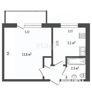 1-к квартира, вторичка, 21м2, 5/5 этаж