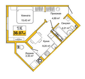 1-к квартира, вторичка, 36м2, 7/9 этаж
