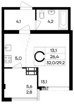 Студия квартира, вторичка, 32м2, 7/9 этаж