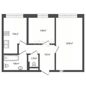 2-к квартира, вторичка, 51м2, 1/17 этаж