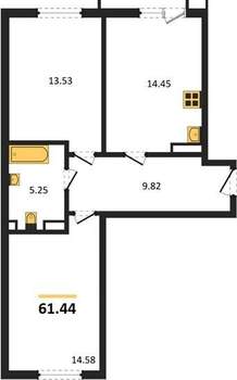 2-к квартира, вторичка, 58м2, 6/9 этаж