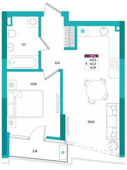 1-к квартира, вторичка, 42м2, 2/24 этаж