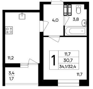 1-к квартира, вторичка, 34м2, 2/9 этаж