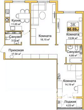 3-к квартира, вторичка, 85м2, 8/9 этаж