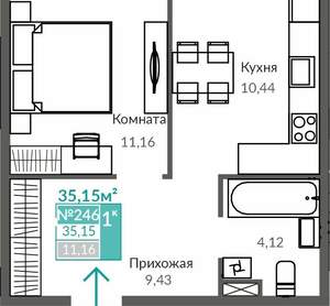 1-к квартира, вторичка, 35м2, 1/9 этаж