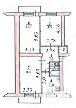 3-к квартира, вторичка, 69м2, 1/5 этаж