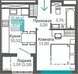 1-к квартира, строящийся дом, 30м2, 9/9 этаж