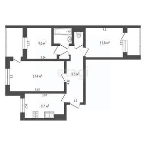 3-к квартира, вторичка, 62м2, 1/9 этаж