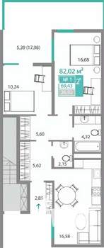 2-к квартира, строящийся дом, 69м2, 1/2 этаж