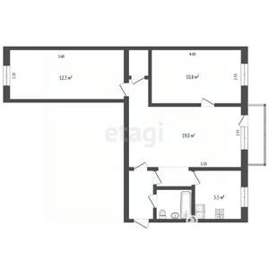 3-к квартира, вторичка, 55м2, 2/3 этаж