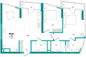 2-к квартира, вторичка, 87м2, 10/24 этаж