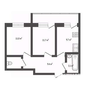 2-к квартира, сданный дом, 49м2, 9/10 этаж