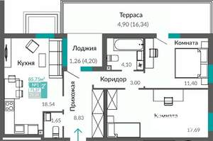 2-к квартира, строящийся дом, 71м2, 1/7 этаж