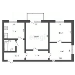 3-к квартира, вторичка, 53м2, 2/2 этаж