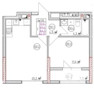 1-к квартира, вторичка, 44м2, 7/9 этаж