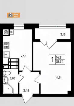 1-к квартира, вторичка, 32м2, 7/9 этаж