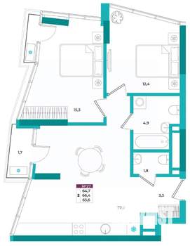 2-к квартира, вторичка, 66м2, 5/24 этаж