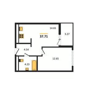 1-к квартира, вторичка, 38м2, 12/16 этаж