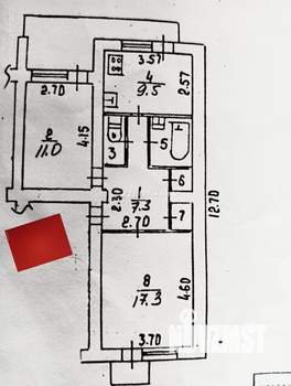 2-к квартира, вторичка, 51м2, 1/5 этаж