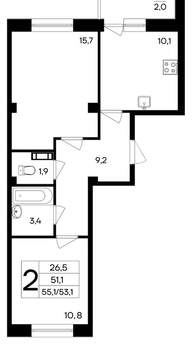 2-к квартира, вторичка, 55м2, 7/9 этаж