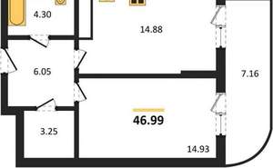 1-к квартира, вторичка, 47м2, 6/16 этаж