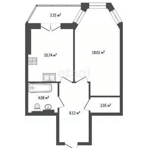 1-к квартира, вторичка, 44м2, 2/10 этаж