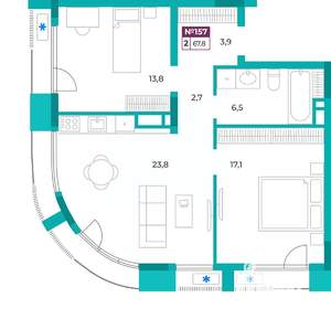 2-к квартира, вторичка, 68м2, 8/9 этаж