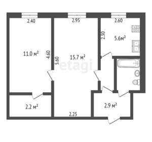 2-к квартира, вторичка, 42м2, 1/5 этаж