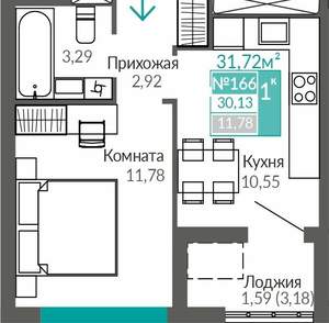 1-к квартира, вторичка, 30м2, 6/9 этаж