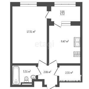 1-к квартира, вторичка, 35м2, 12/17 этаж