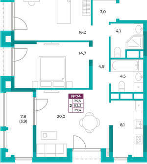 2-к квартира, вторичка, 79м2, 10/16 этаж