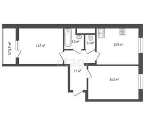 2-к квартира, вторичка, 57м2, 8/19 этаж
