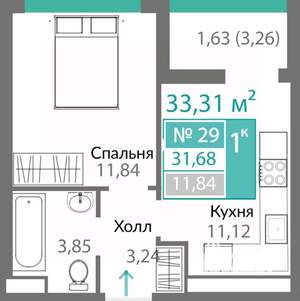 1-к квартира, вторичка, 32м2, 4/10 этаж