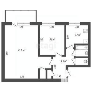 2-к квартира, вторичка, 42м2, 4/5 этаж