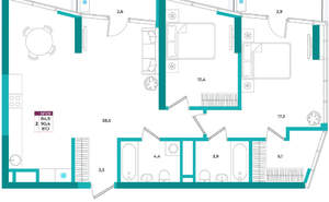 2-к квартира, вторичка, 87м2, 6/24 этаж