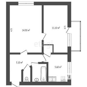 2-к квартира, вторичка, 42м2, 4/5 этаж