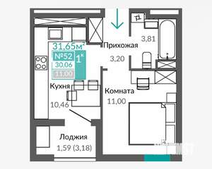 1-к квартира, вторичка, 30м2, 8/9 этаж