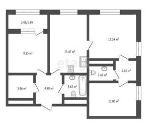 3-к квартира, вторичка, 68м2, 15/9 этаж