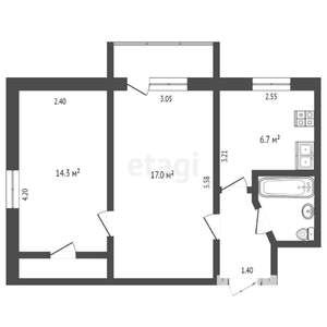 2-к квартира, вторичка, 43м2, 2/5 этаж