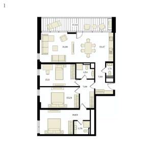 4-к квартира, вторичка, 125м2, 2/12 этаж