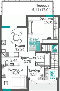 2-к квартира, строящийся дом, 56м2, 1/9 этаж