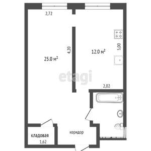 1-к квартира, вторичка, 45м2, 7/16 этаж