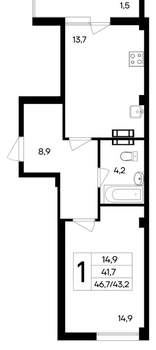 1-к квартира, вторичка, 47м2, 9/9 этаж