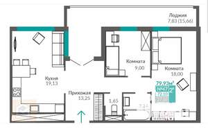 2-к квартира, вторичка, 80м2, 7/9 этаж