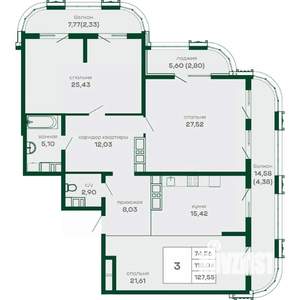 3-к квартира, вторичка, 128м2, 13/16 этаж
