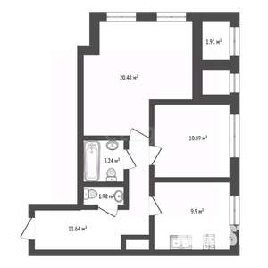 2-к квартира, вторичка, 60м2, 8/20 этаж