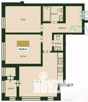 2-к квартира, вторичка, 63м2, 10/18 этаж